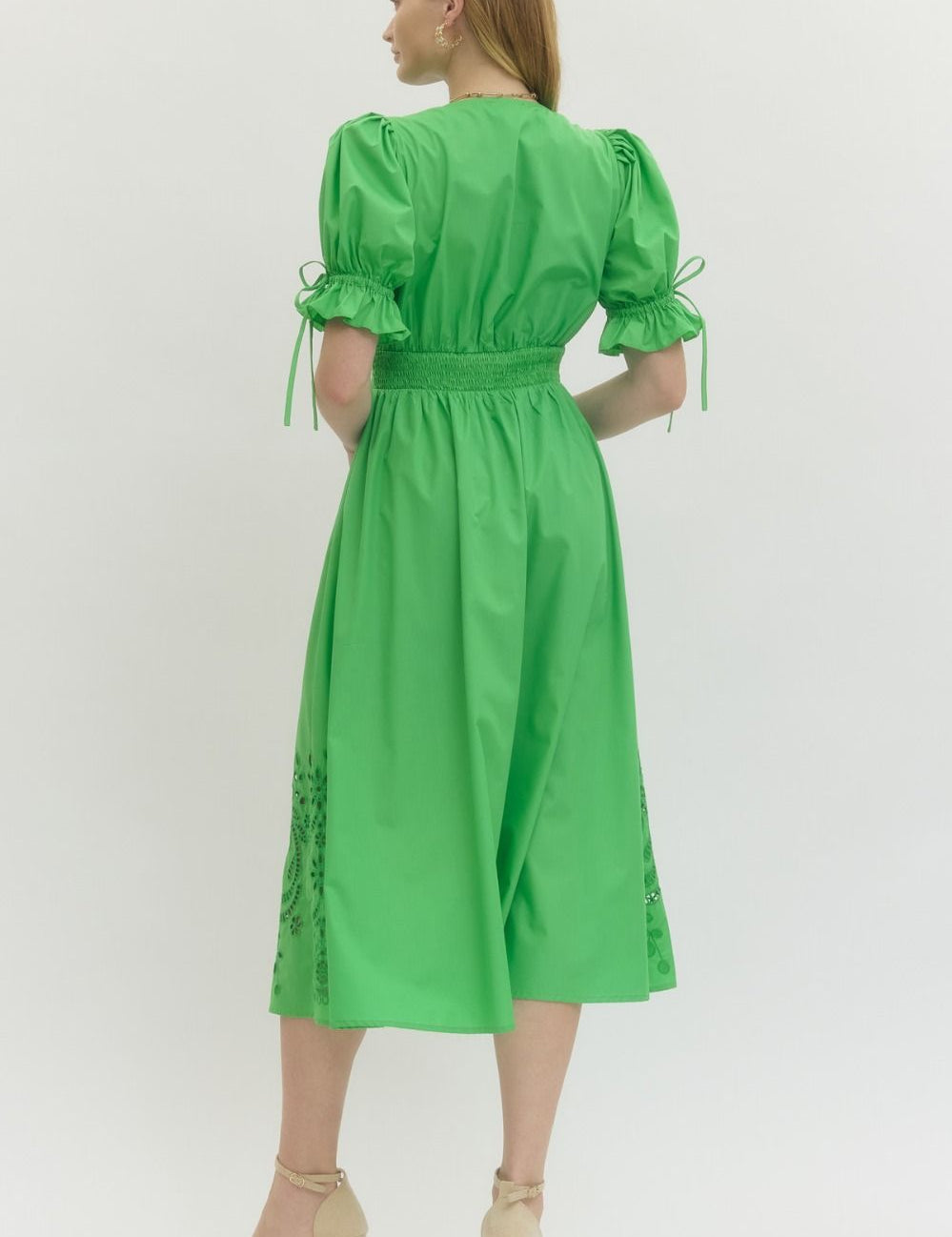 Stitched in Spring Midi Dress -Green