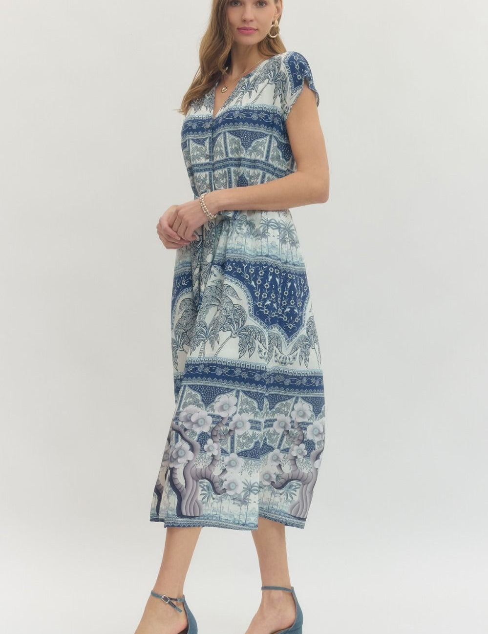 Blue Palms Midi Dress