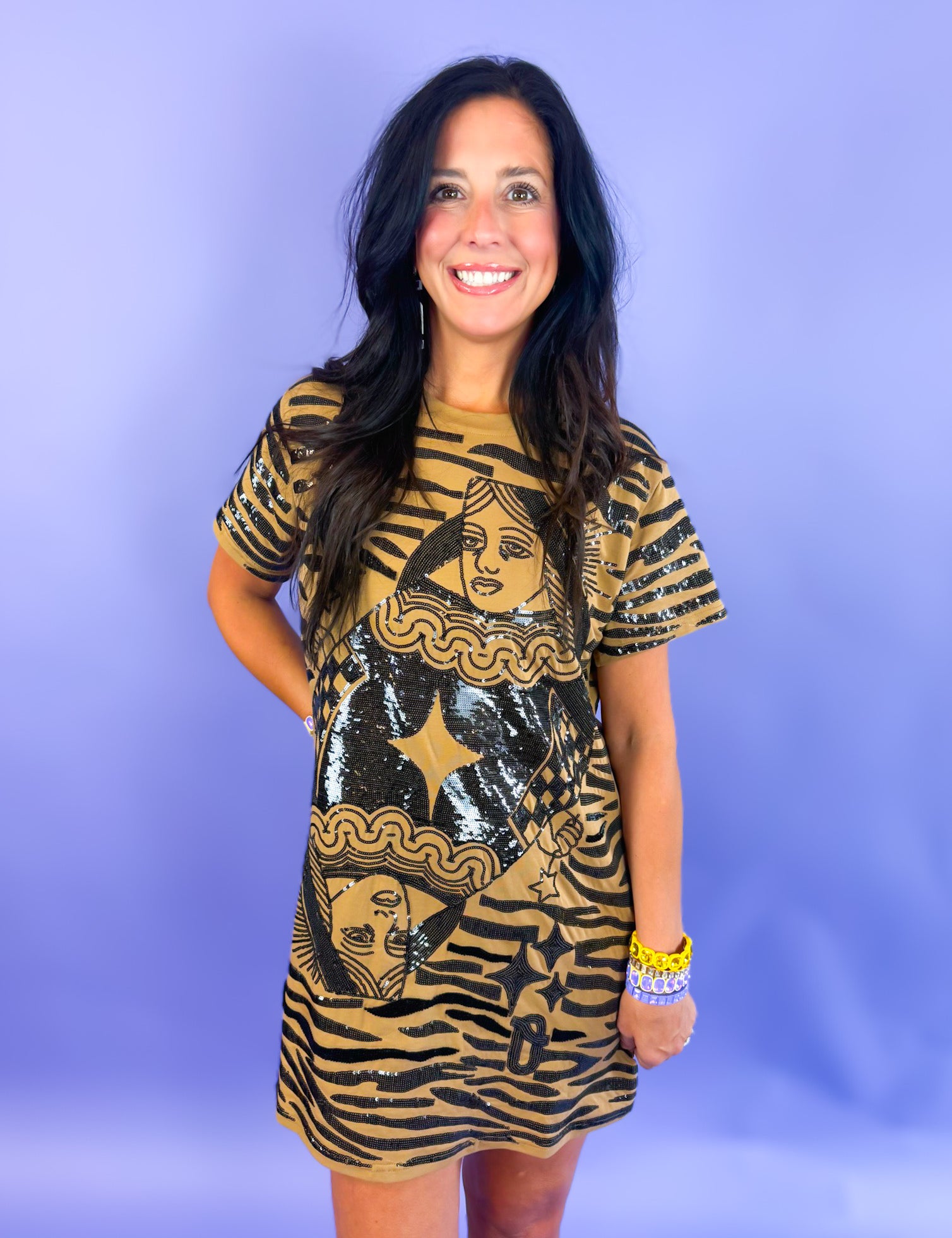 QOS Brown Sparkle  Tiger QOS Logo Tee Dress