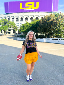 QOS LSU Black Multi Jewel Letter Tee