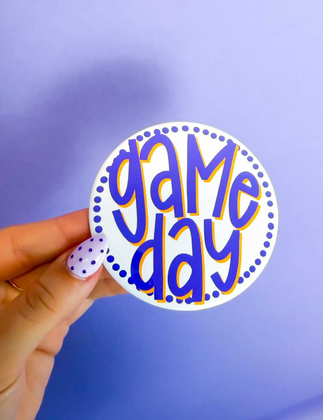 Polka Dot Game Day Buttons - White/Purple/Gold