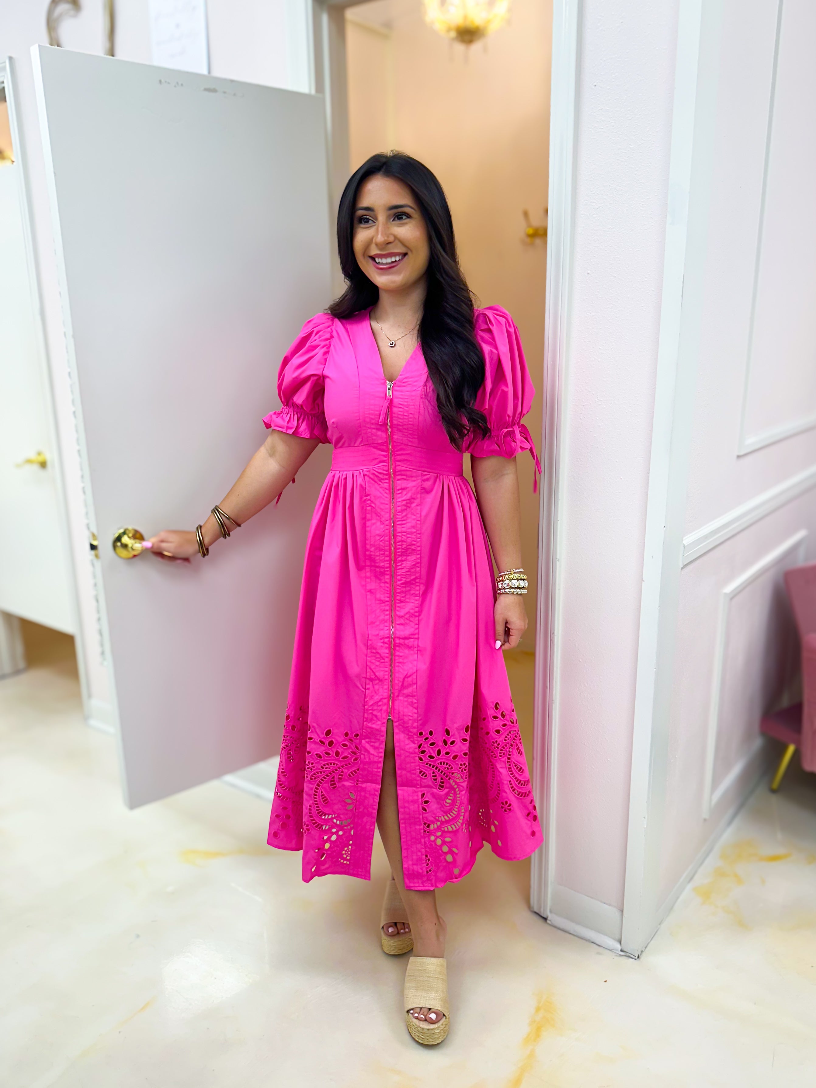 Stitched in Spring Midi Dress -Pink