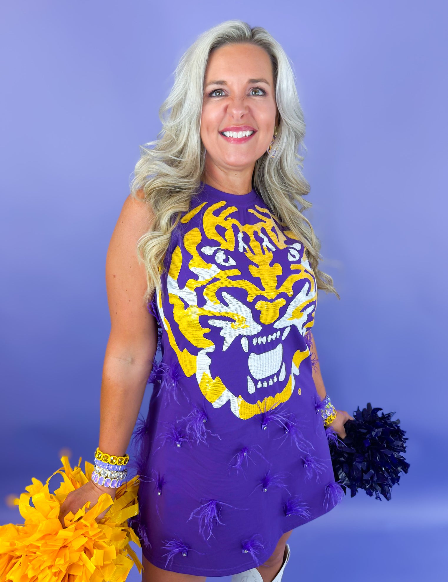QOS Licensed LSU Mascot Scattered Jewel Feather Tank Dress - Purple