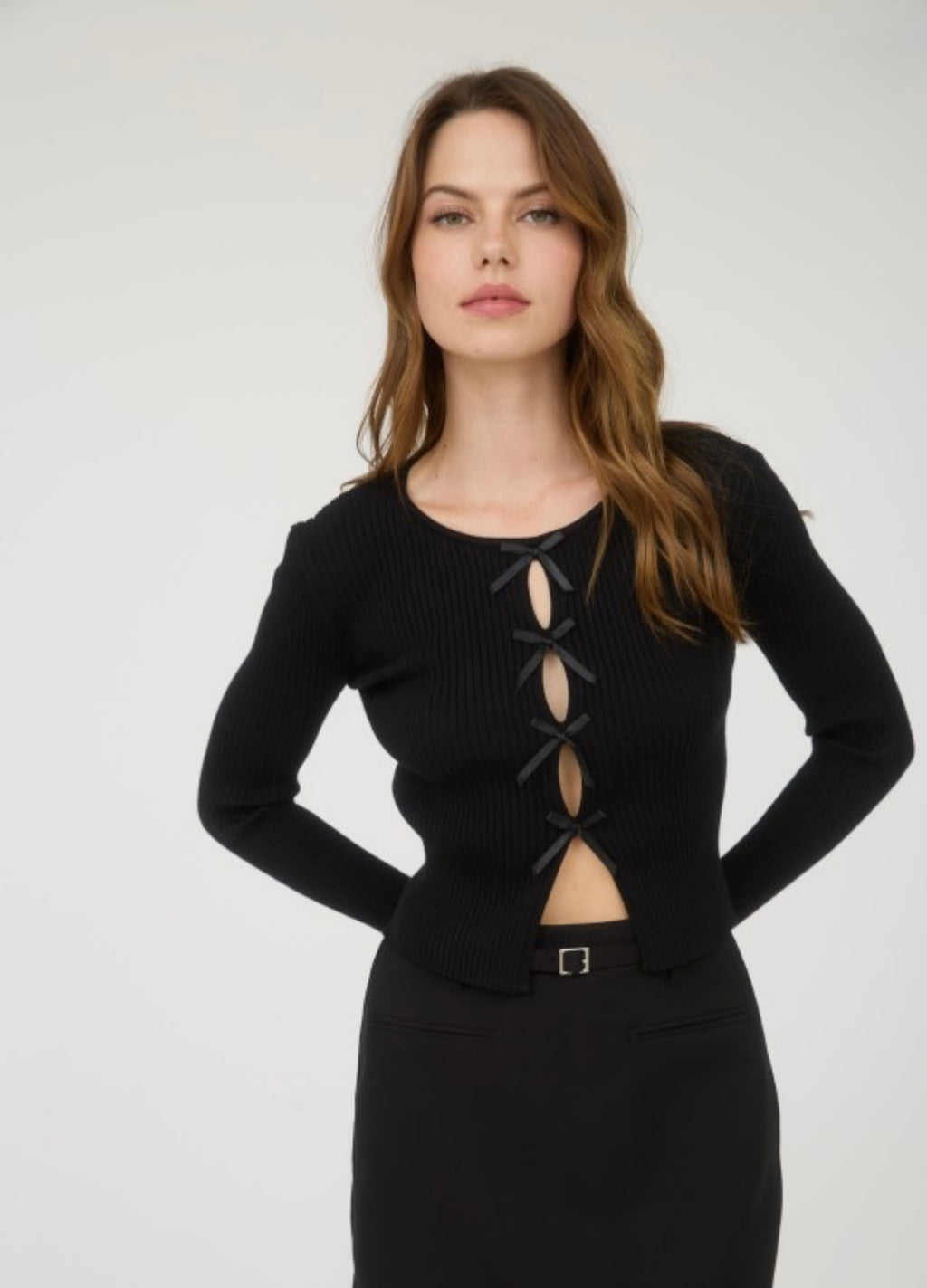 Peek A Bow Cardigan Black