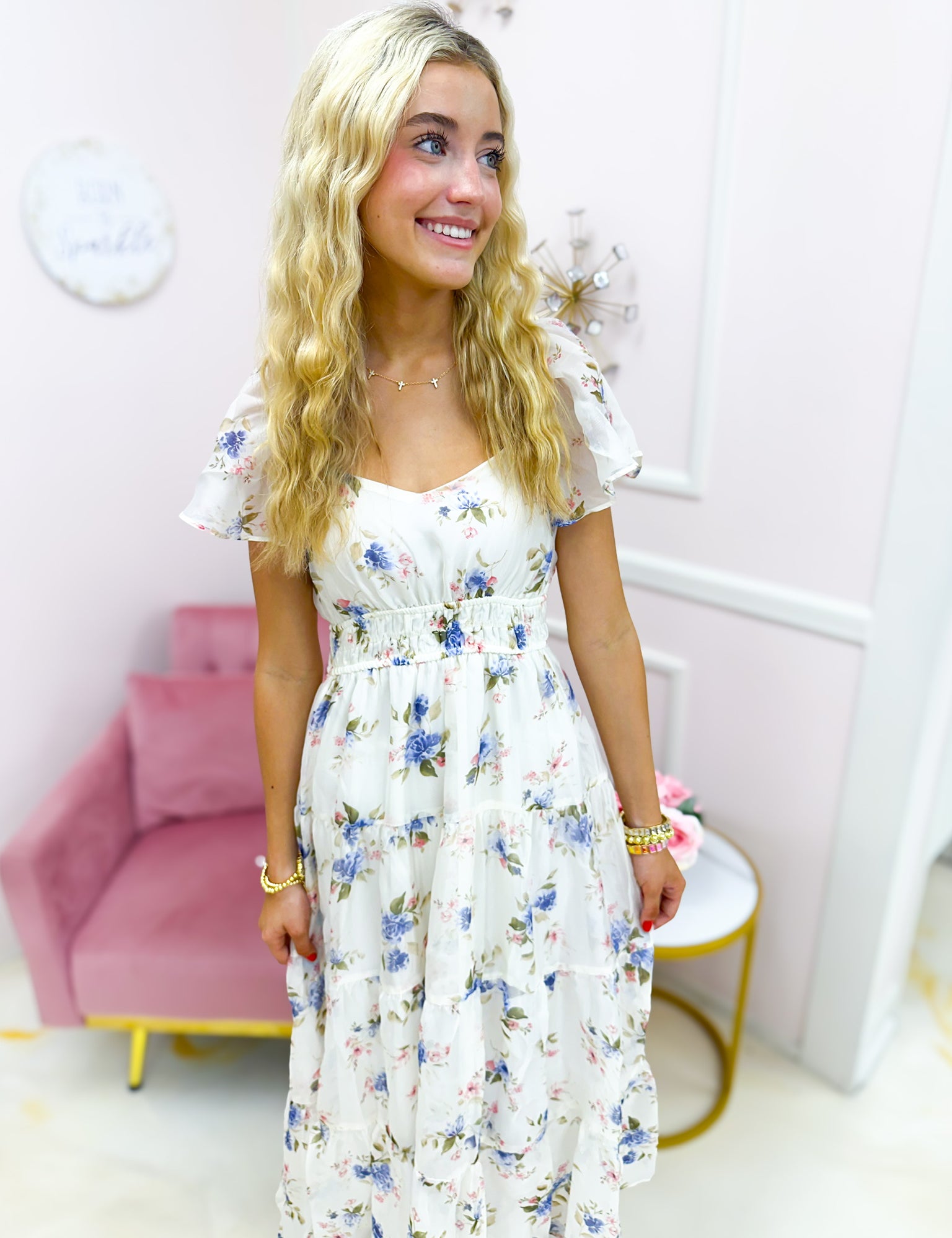 French Garden Midi Dress - Blue
