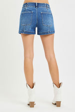 Mid Rise Seam Detail Denim Shorts