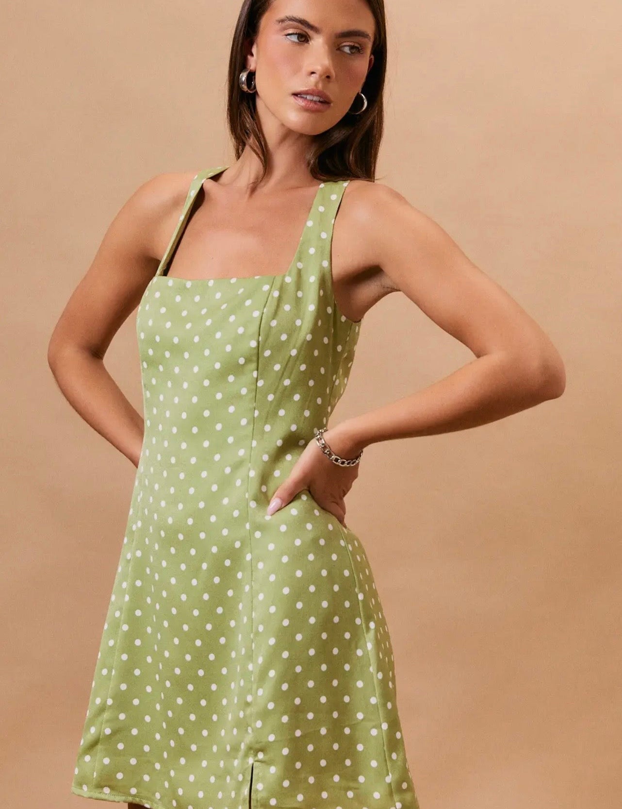 Polka Perfection Mini Dress - Green