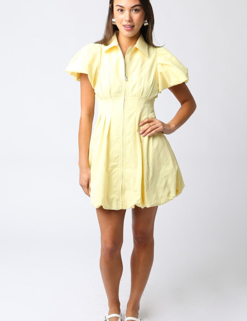 Sculpted Bubble Mini Dress - Yellow