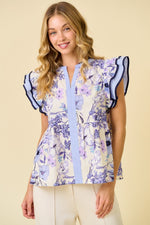 Spring Morning Floral Top Blue