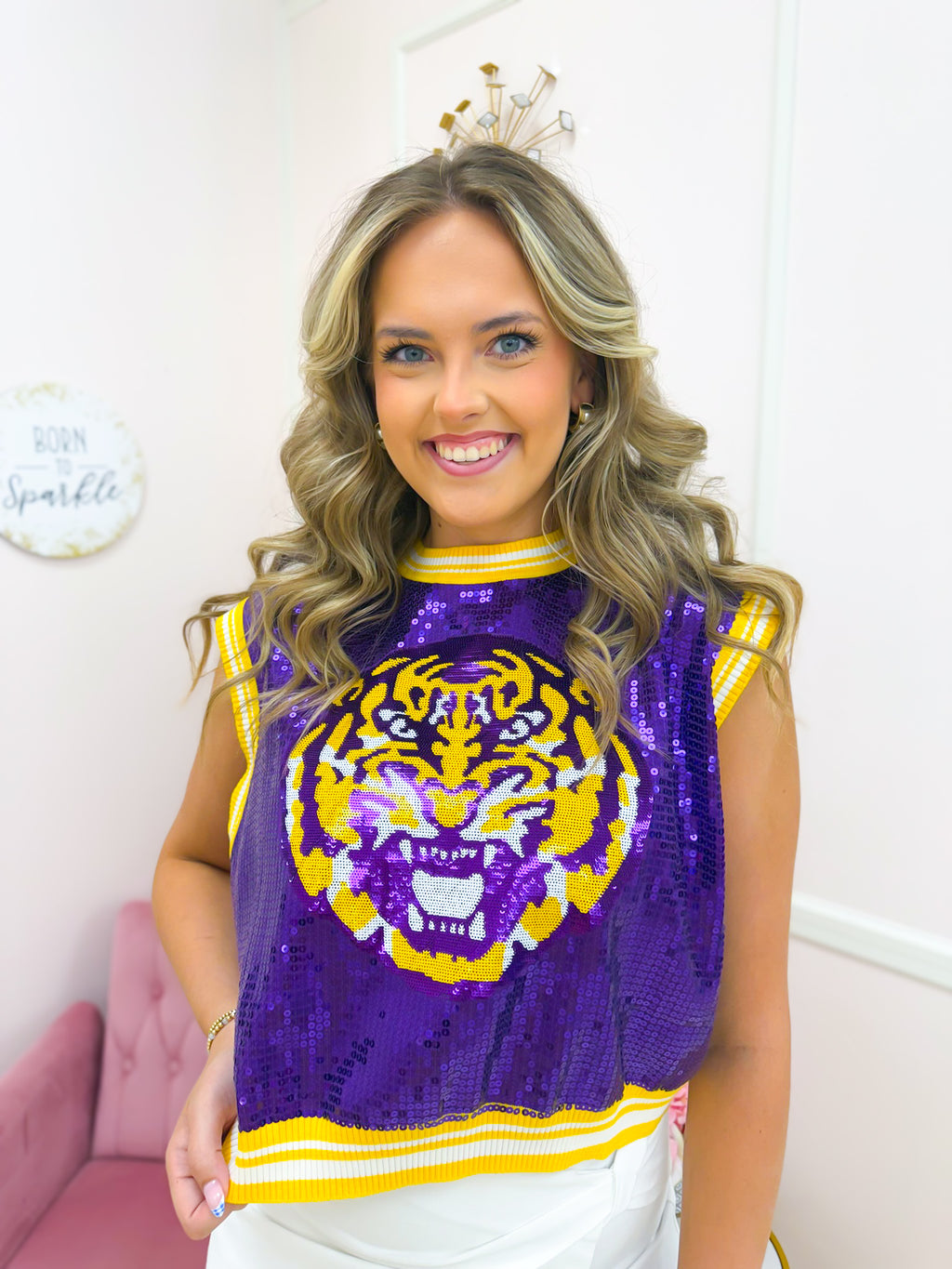 QOS LICENSED LSU FULL SEQUIN MASCOT TANK