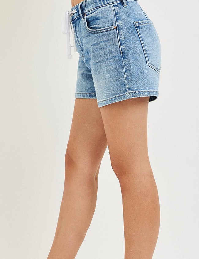 Vintage Front Tie Denim Shorts - Light Wash