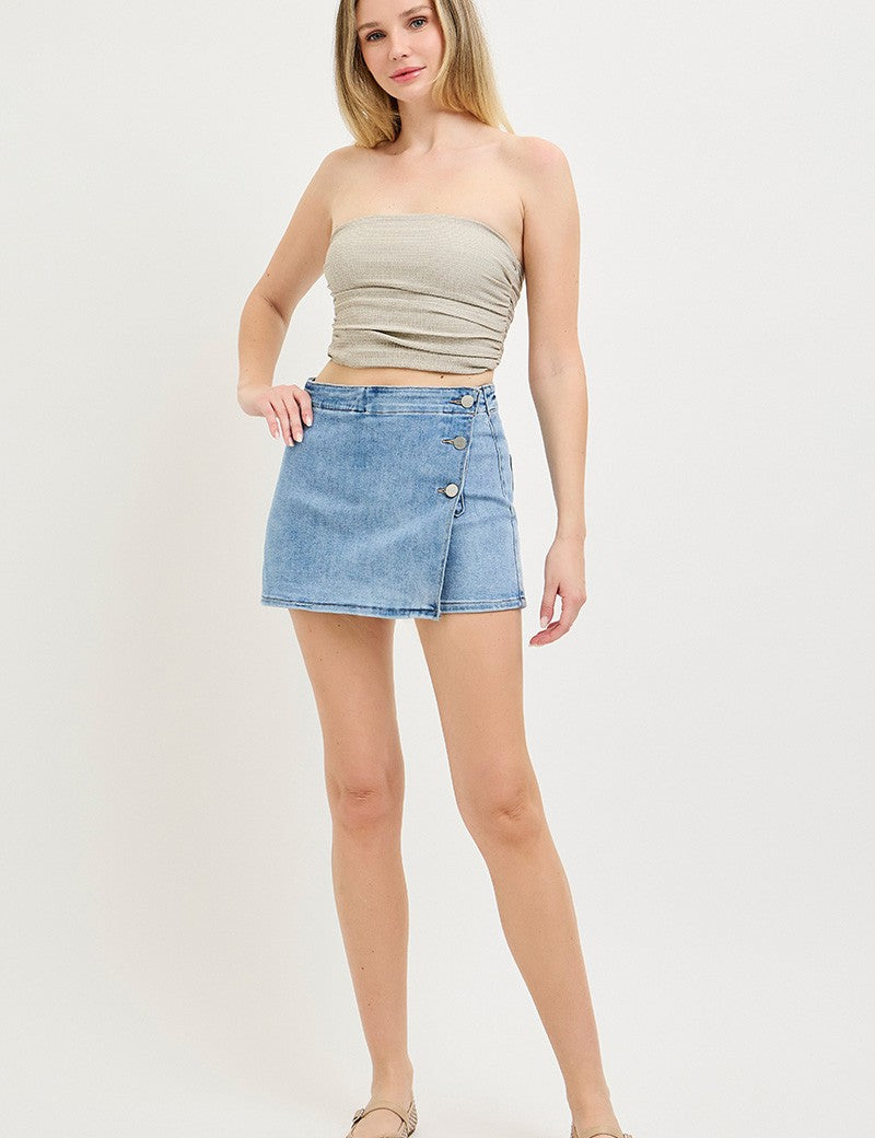 Side-Snap Skort - Light Denim