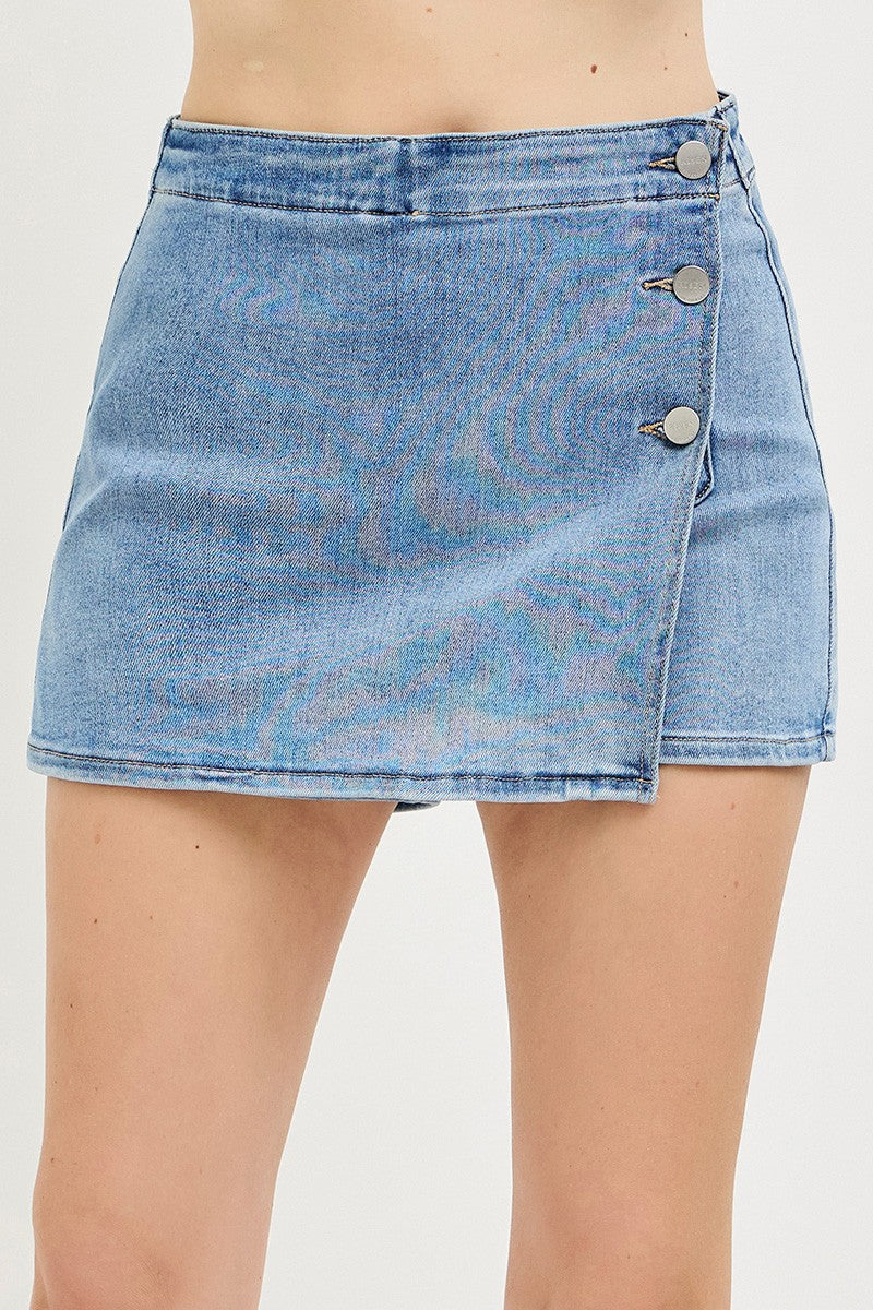 Side-Snap Skort - Light Denim