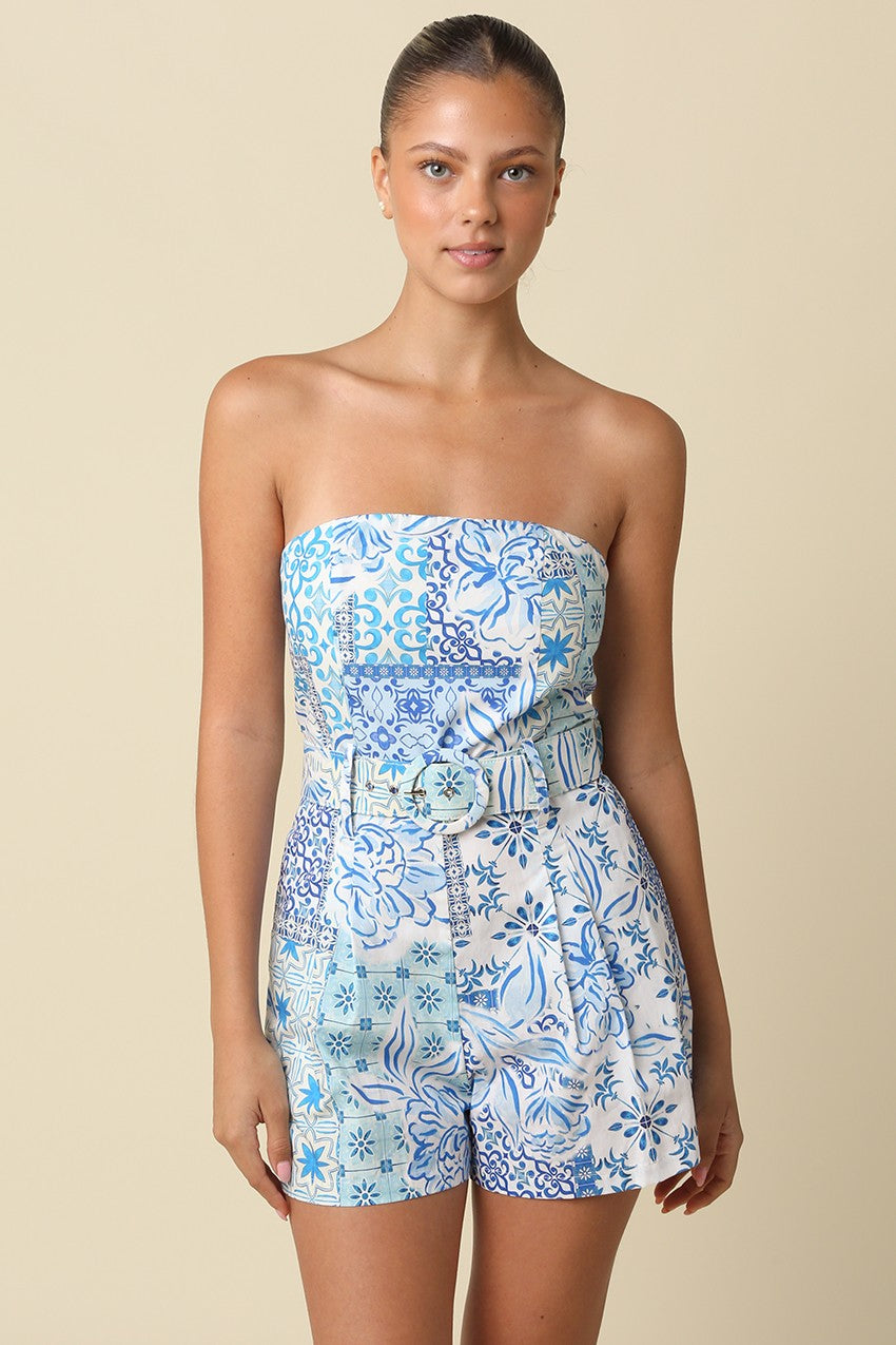Seaside Mosaic Strapless Romper
