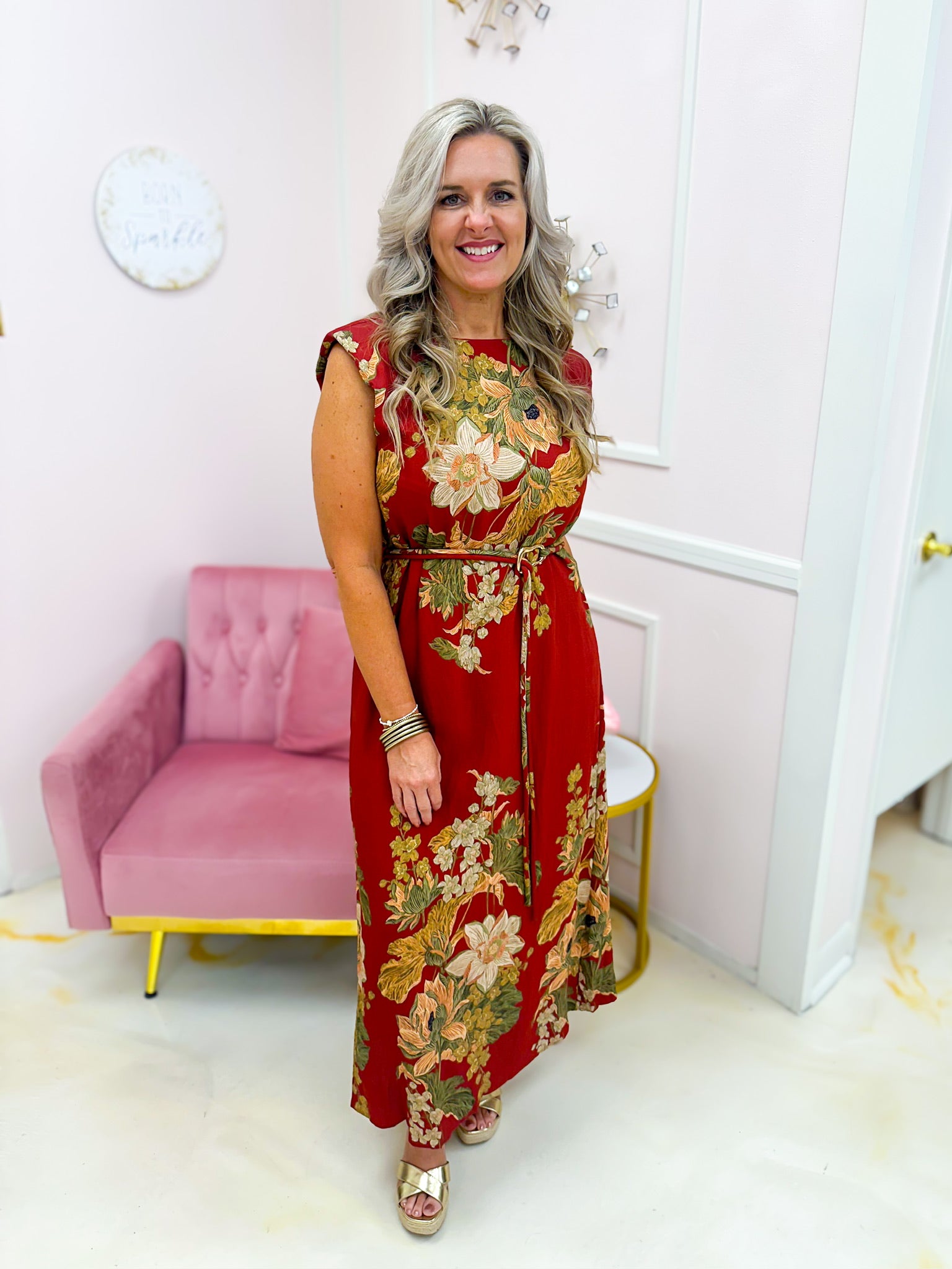 Harvest Bloom Midi Dress Rust