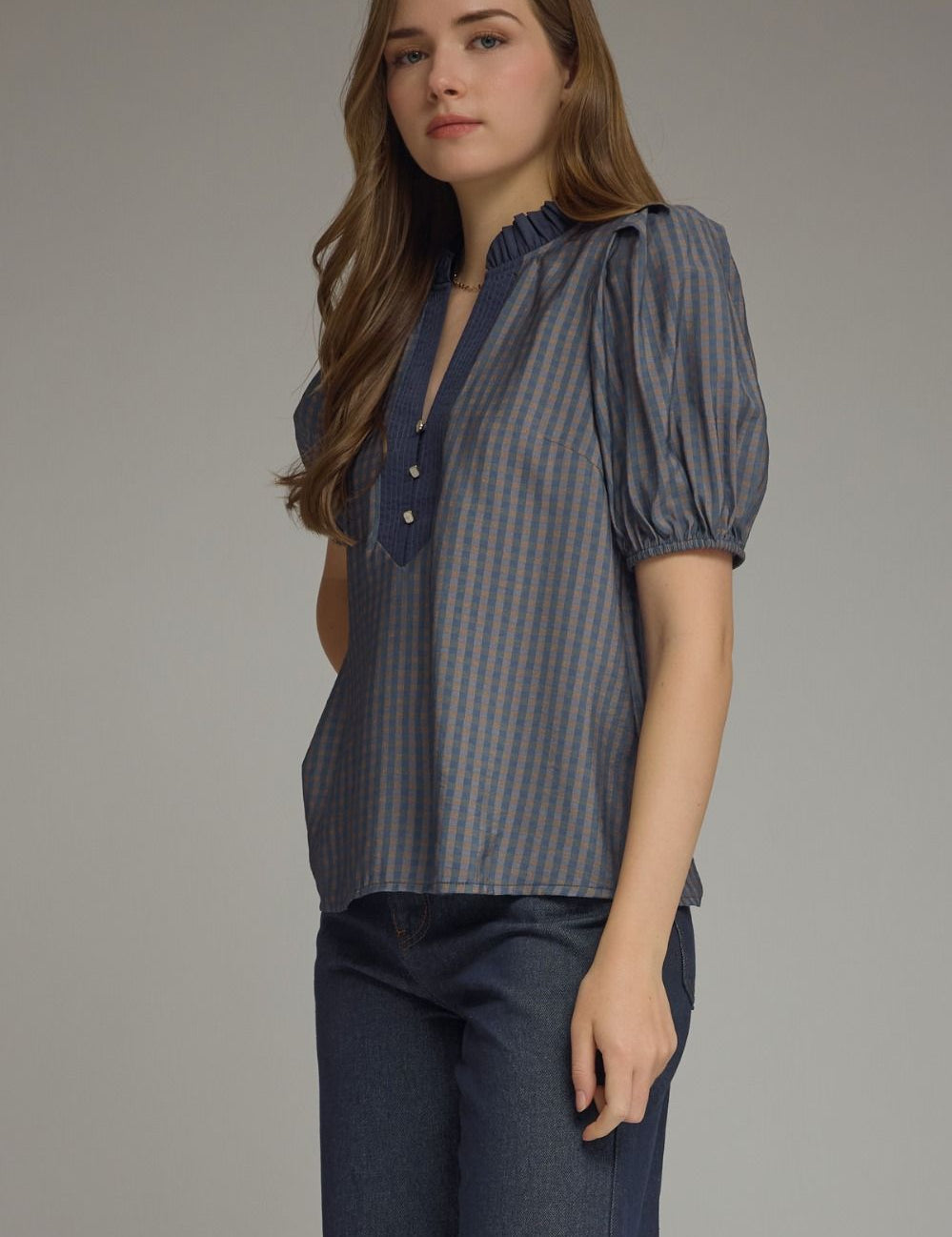 Gingham & Grace Top - Navy