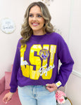 QOS Licensed LSU Metallic Word With Icon Sweatshirt