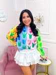QOS Neon Colorblock Tulip Sweatshirt