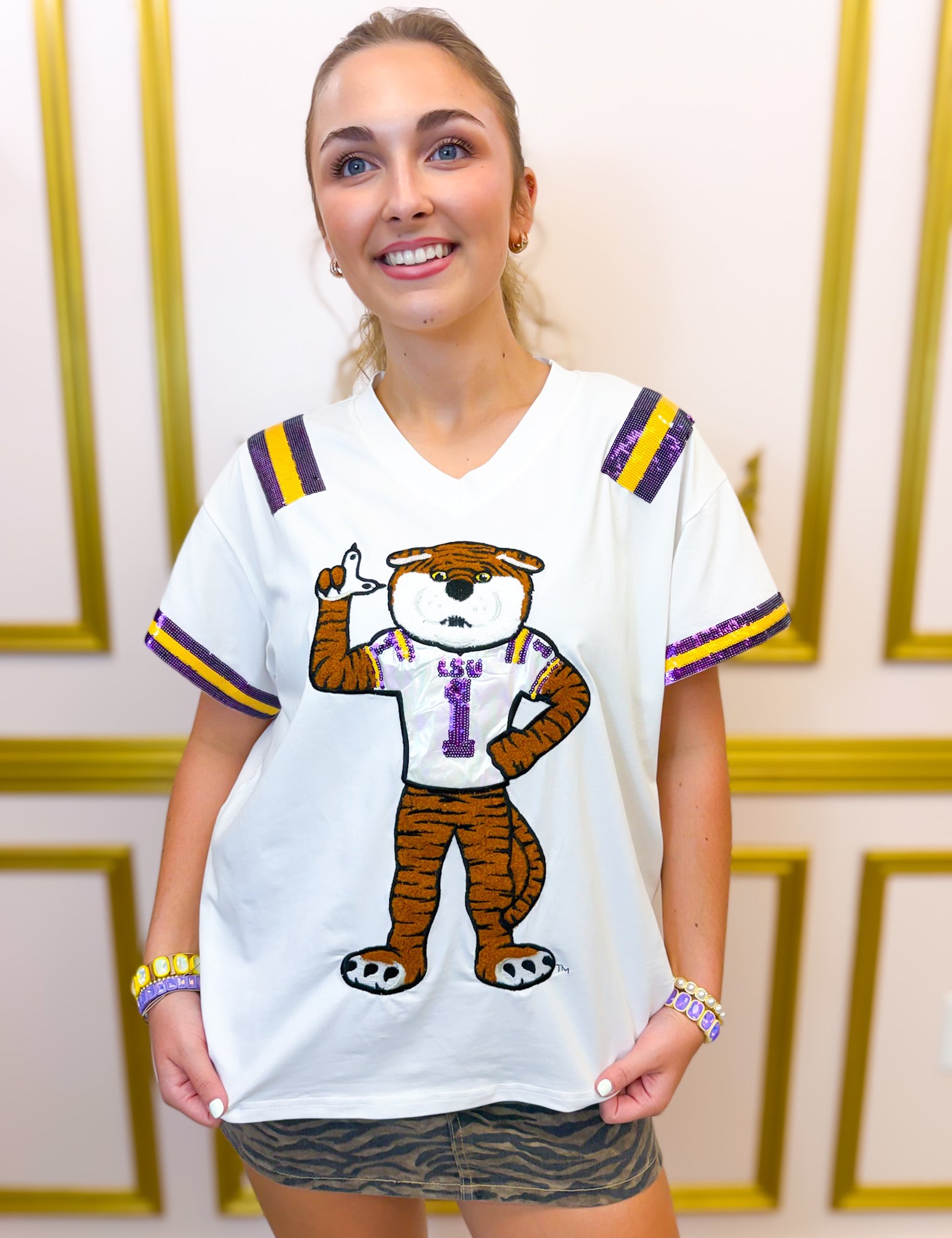 QOS Licensed-White, Purple & Gold LSU Tiger Jersey Tee