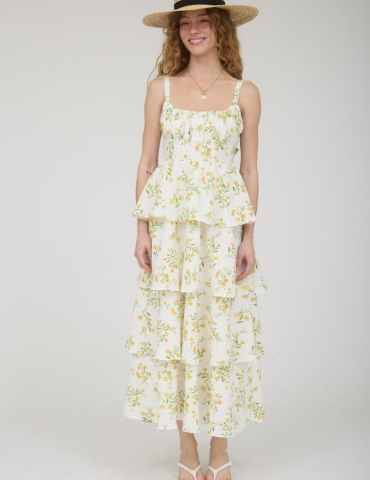 Garden Waltz Midi Dress - Yellow
