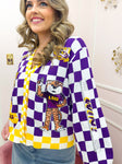 QOS Licensed LSU Checkered Team Icons Cardigan