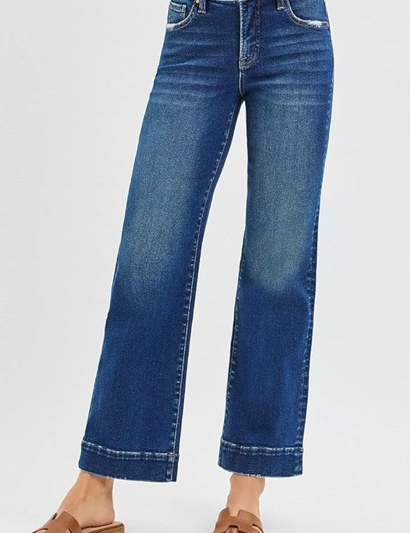 Tummy Control High Rise Straight Jeans - Dark Wash
