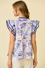 Spring Morning Floral Top Blue