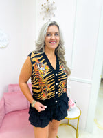 QOS Black & Tan Crawling Tiger On Tiger Print Knit Vest