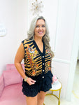 QOS Black & Tan Crawling Tiger On Tiger Print Knit Vest