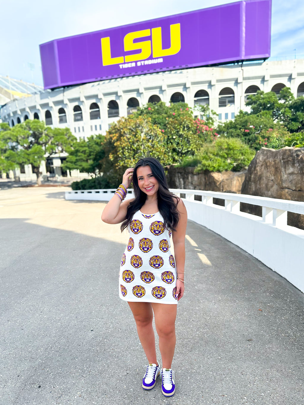 QOS Licensed LSU Knit In Mascot Rhinestone Tank Dress