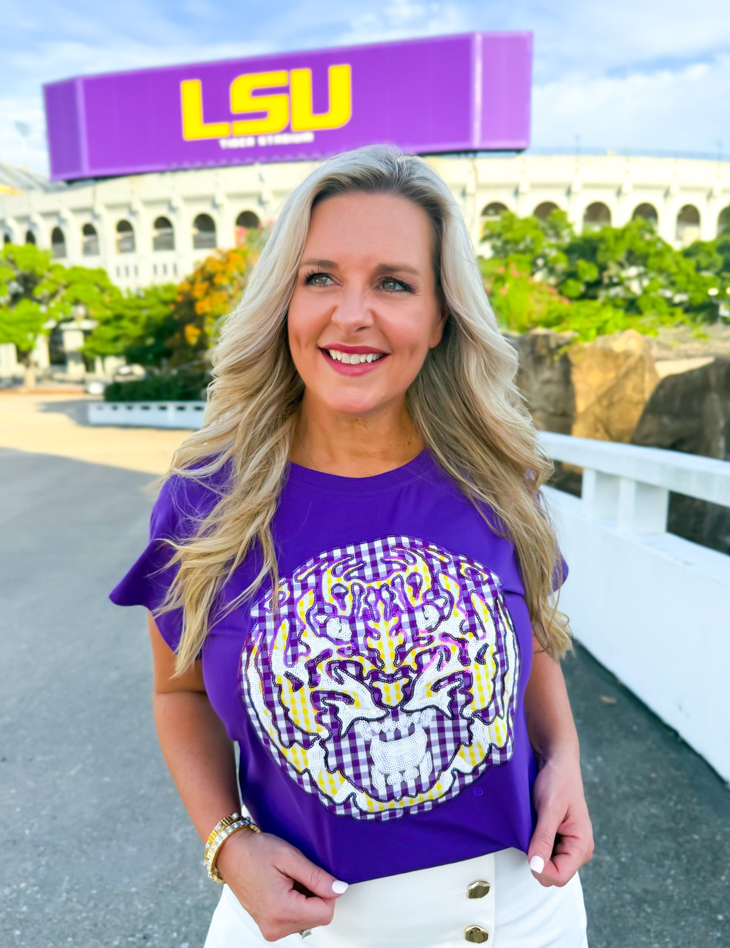 QOS Licensed LSU Gingham Mascot Tee