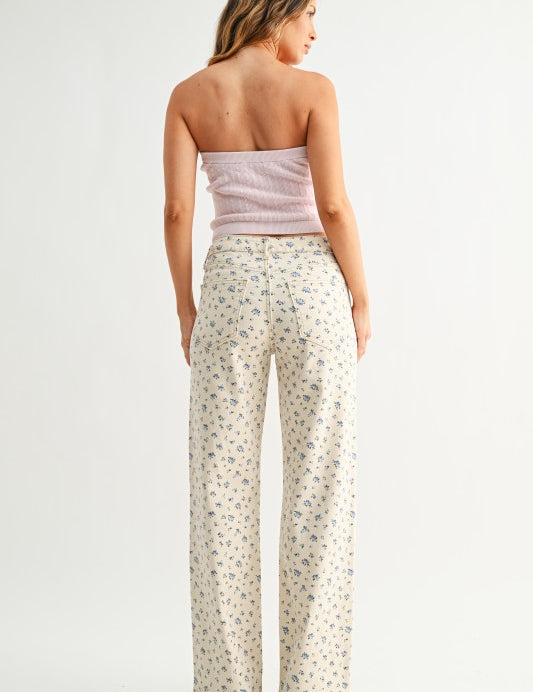 High Rise Vintage Straight Jeans - Floral
