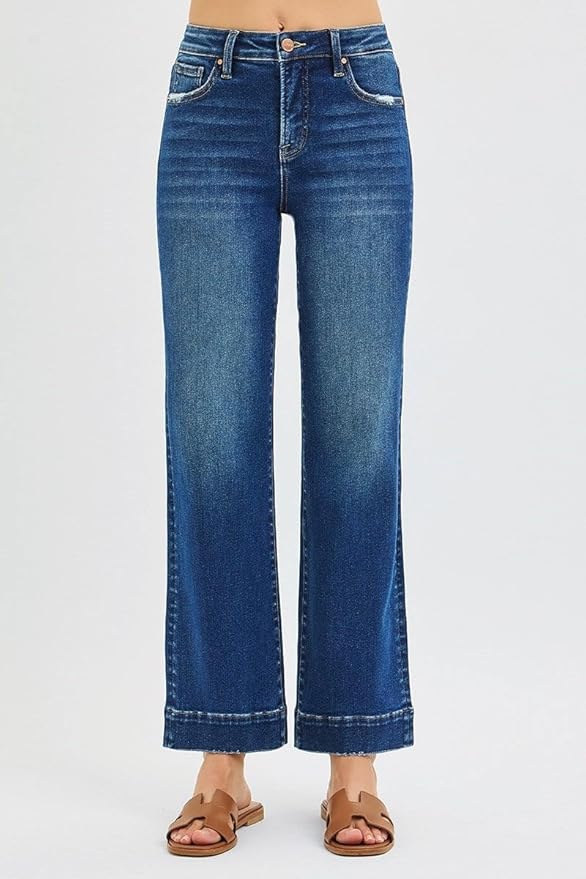 Tummy Control High Rise Straight Jeans - Dark Wash