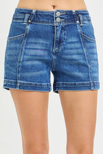 Mid Rise Seam Detail Denim Shorts