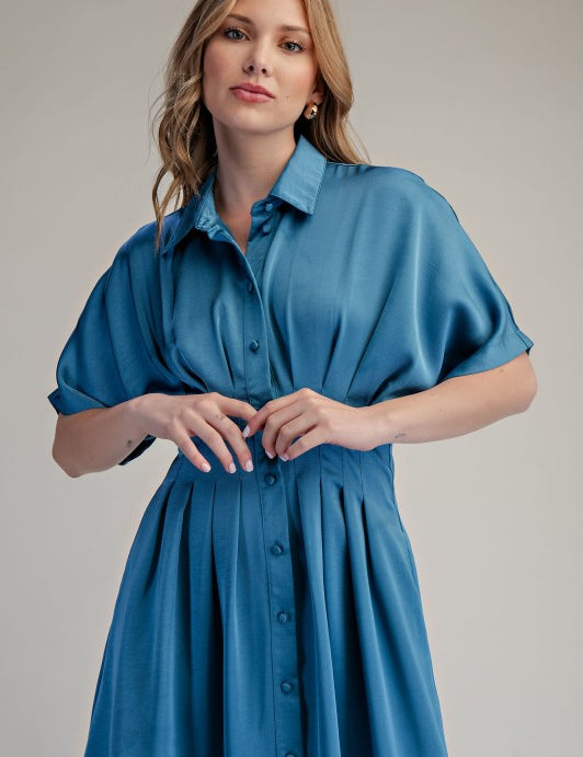 Pretty Pleat Say Yes Midi Dress Blue