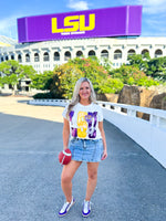 QOS Licensed LSU Metallic Word With Icons Tee