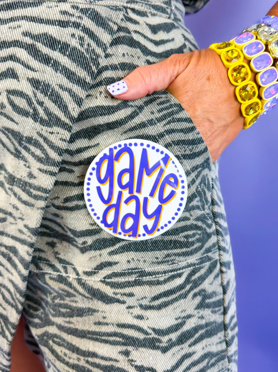 Polka Dot Game Day Buttons - White/Purple/Gold