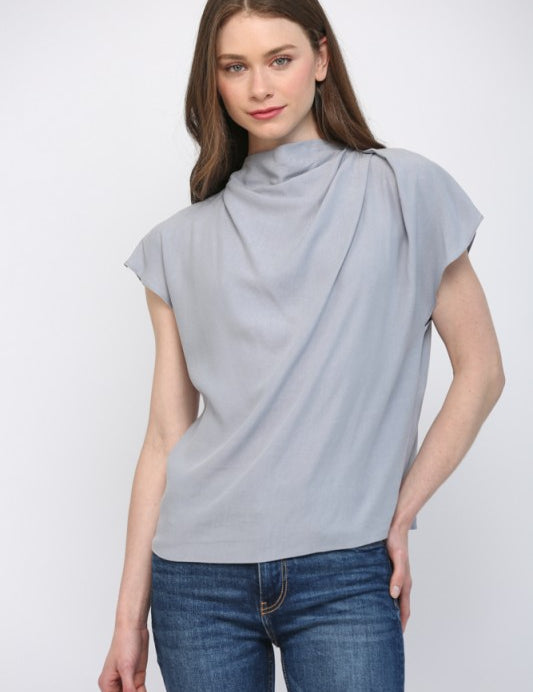 Polished Pleat Top - Dusty Blue