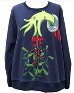 QOS Navy Grinch Mistletoe Hand Sweatshirt