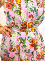 Hawaiian Garden Strapless Midi Dress