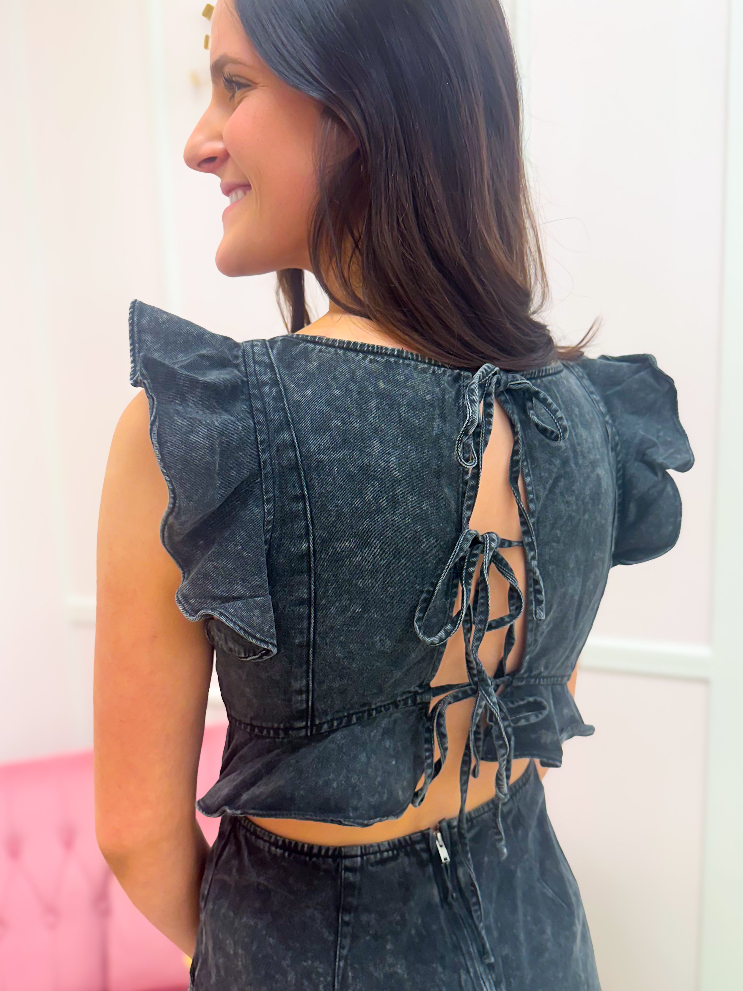 Dazzling Denim Romper Black