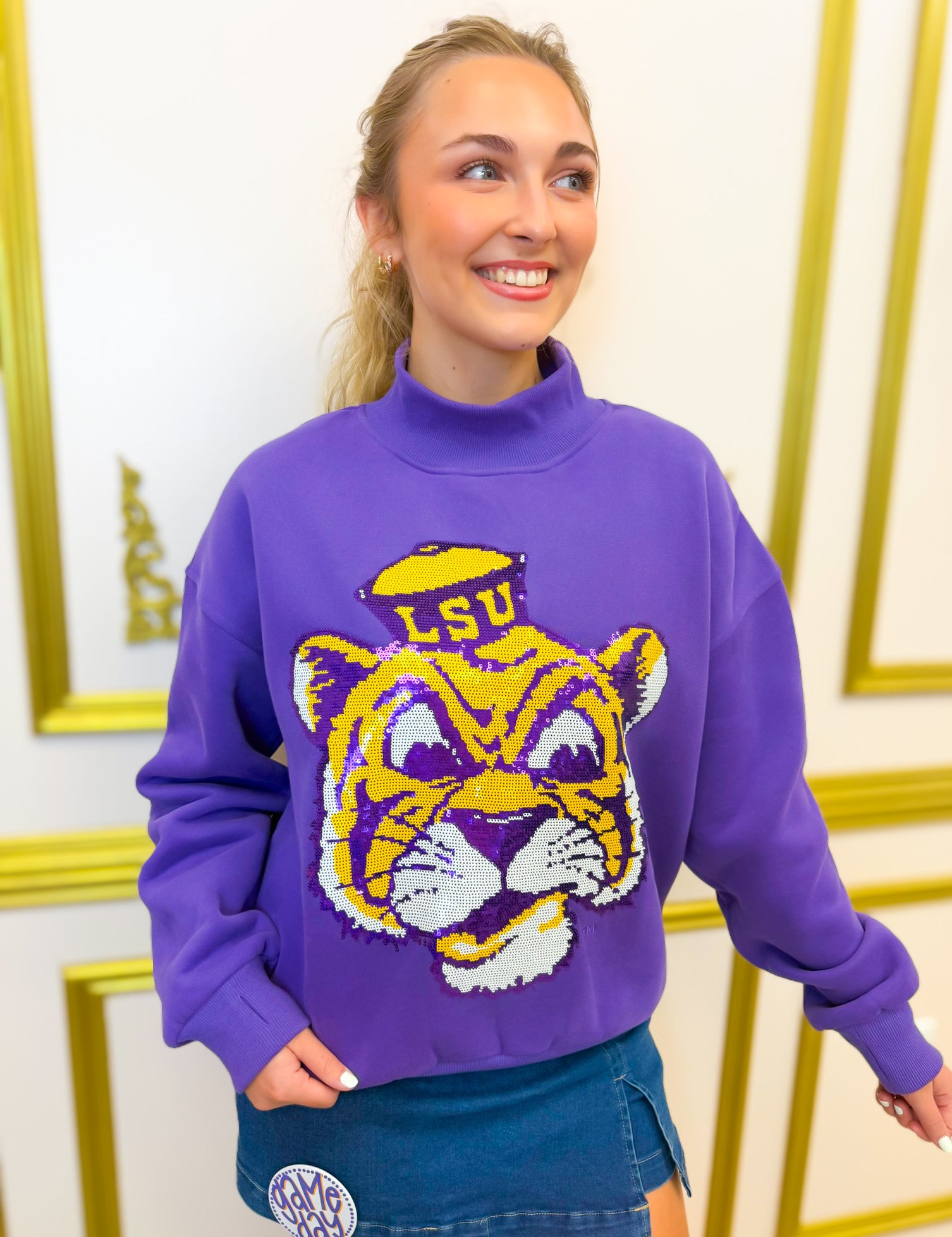 LSU Vintage Tiger Licensed Mockneck - Purple