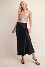 Gracefully Yours Satin Midi Skirt Black