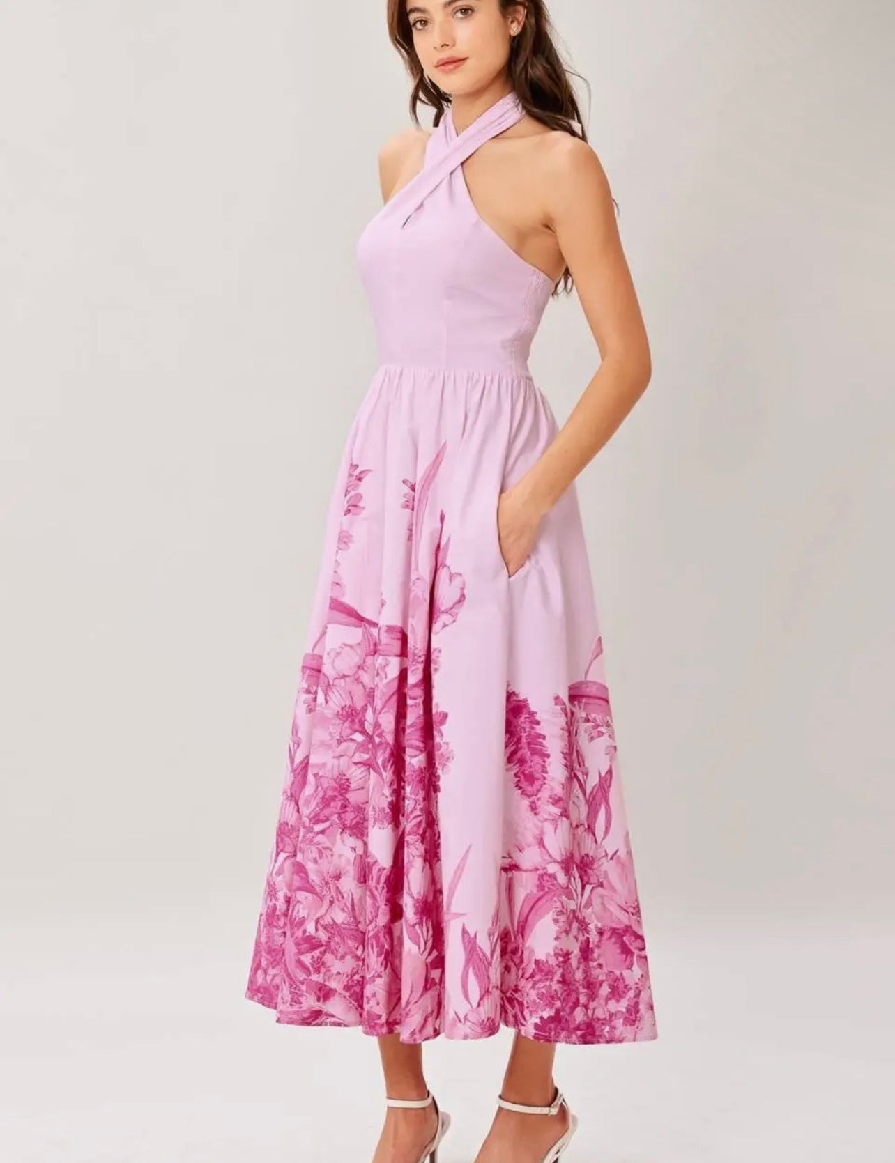 Floral Whisper Halter Maxi Dress - Pink