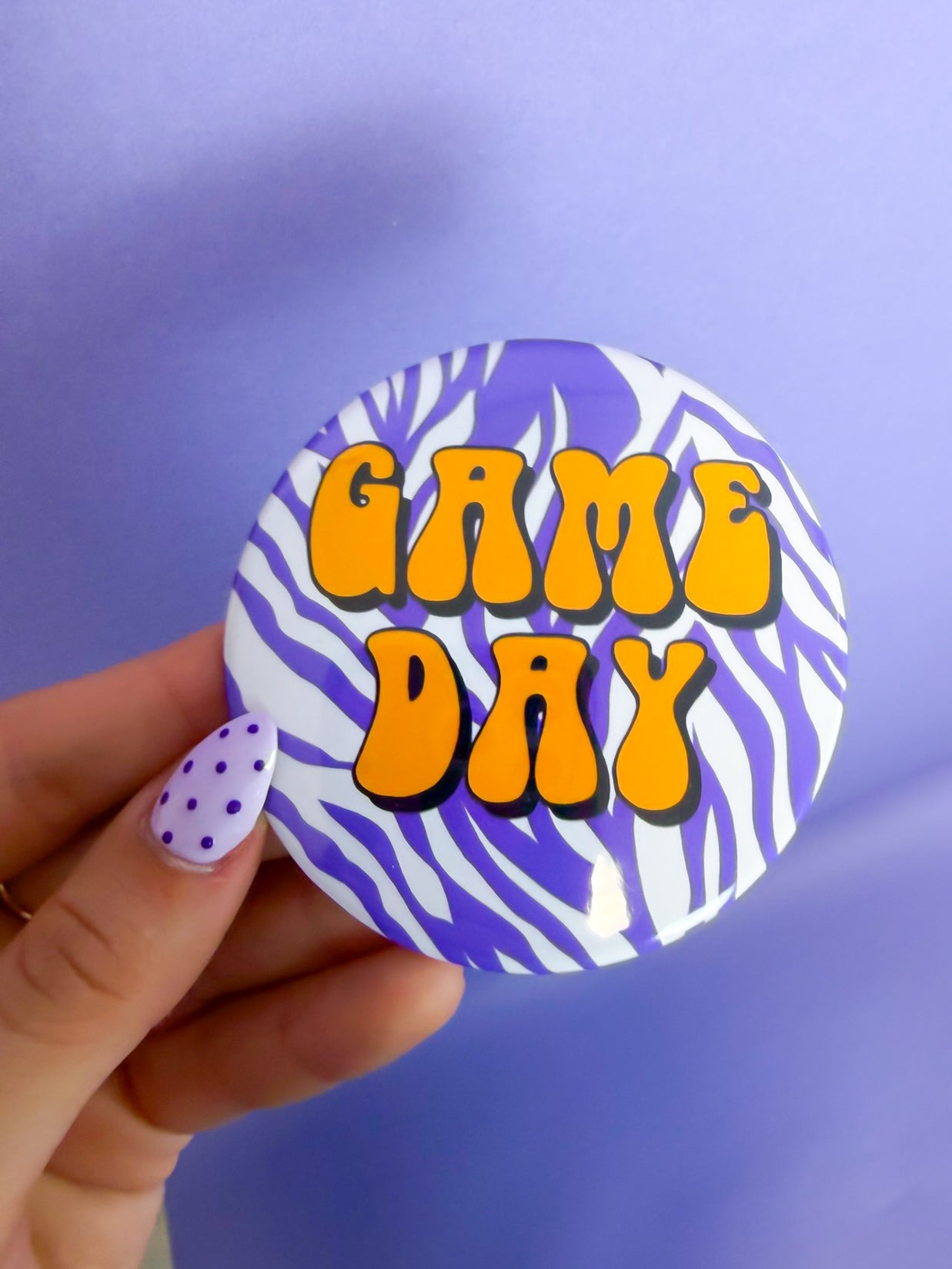 Zebra Game Day Buttons - Purple/Gold