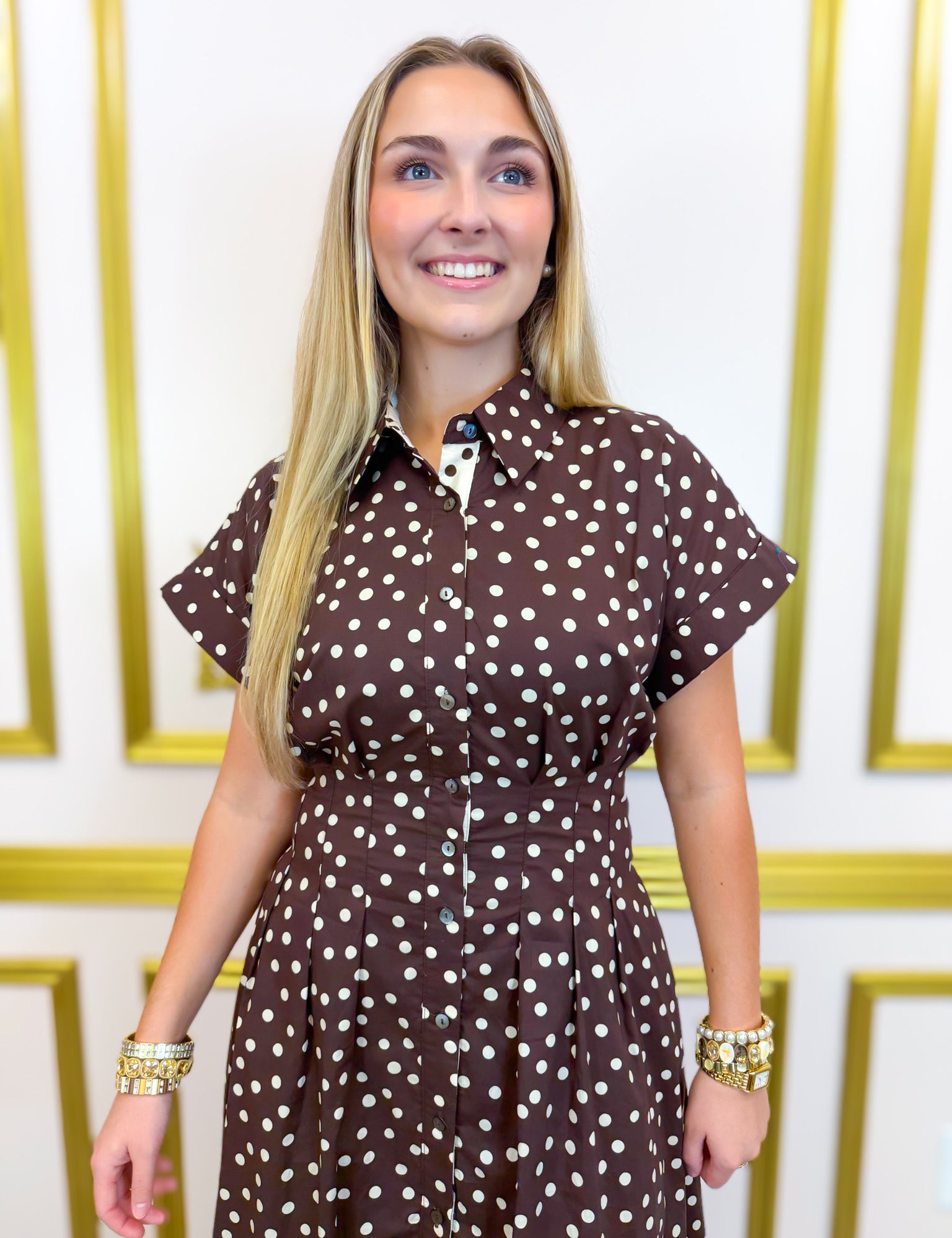 Dotful Moments Midi Dress - Brown