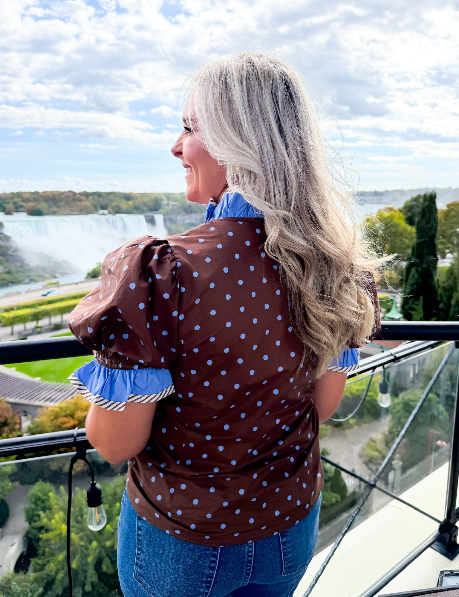 Fancy In Dots Top - Brown