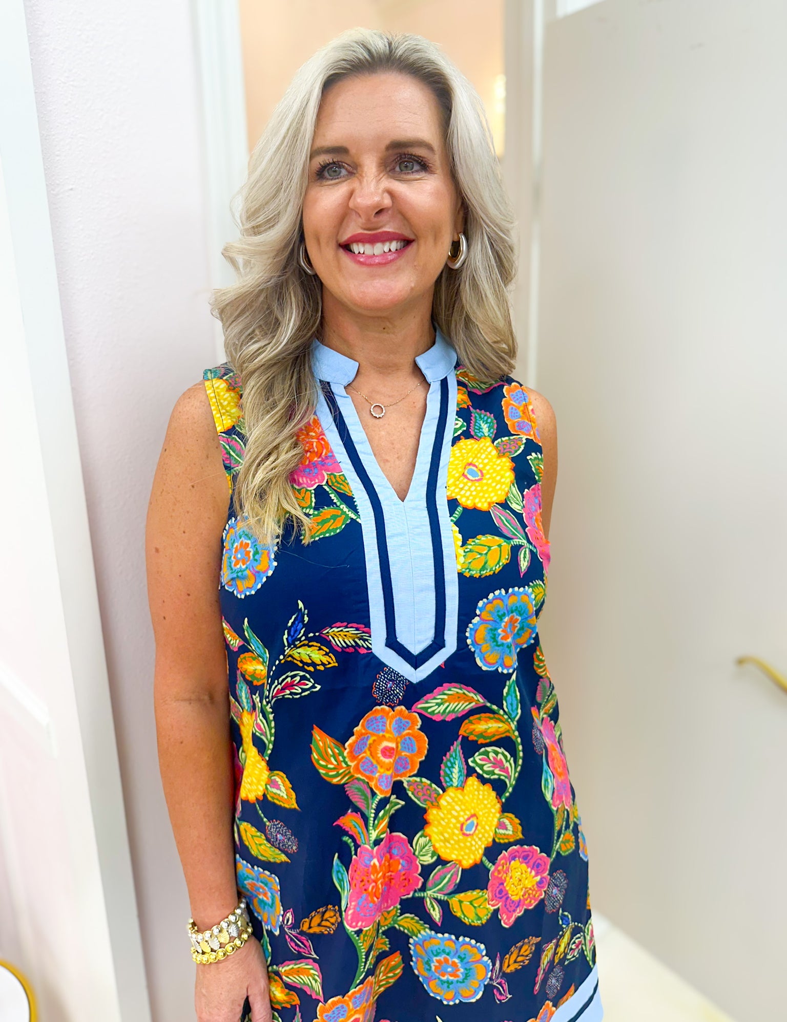 Brightside Bloom Mini Dress -Navy