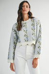 Scalloped Roses On A Vine Sweater Blue