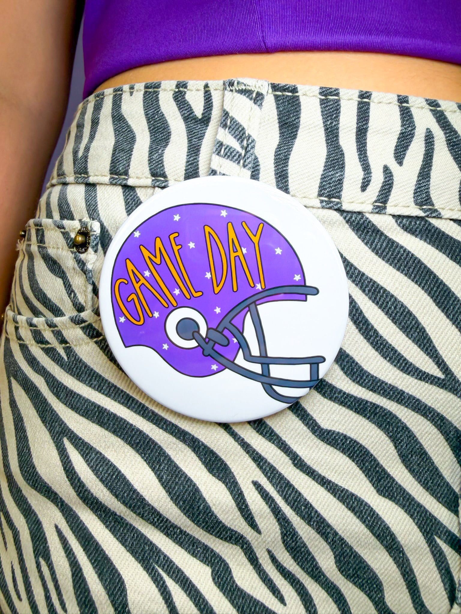 Game Day Helmet Button - Purple/Gold